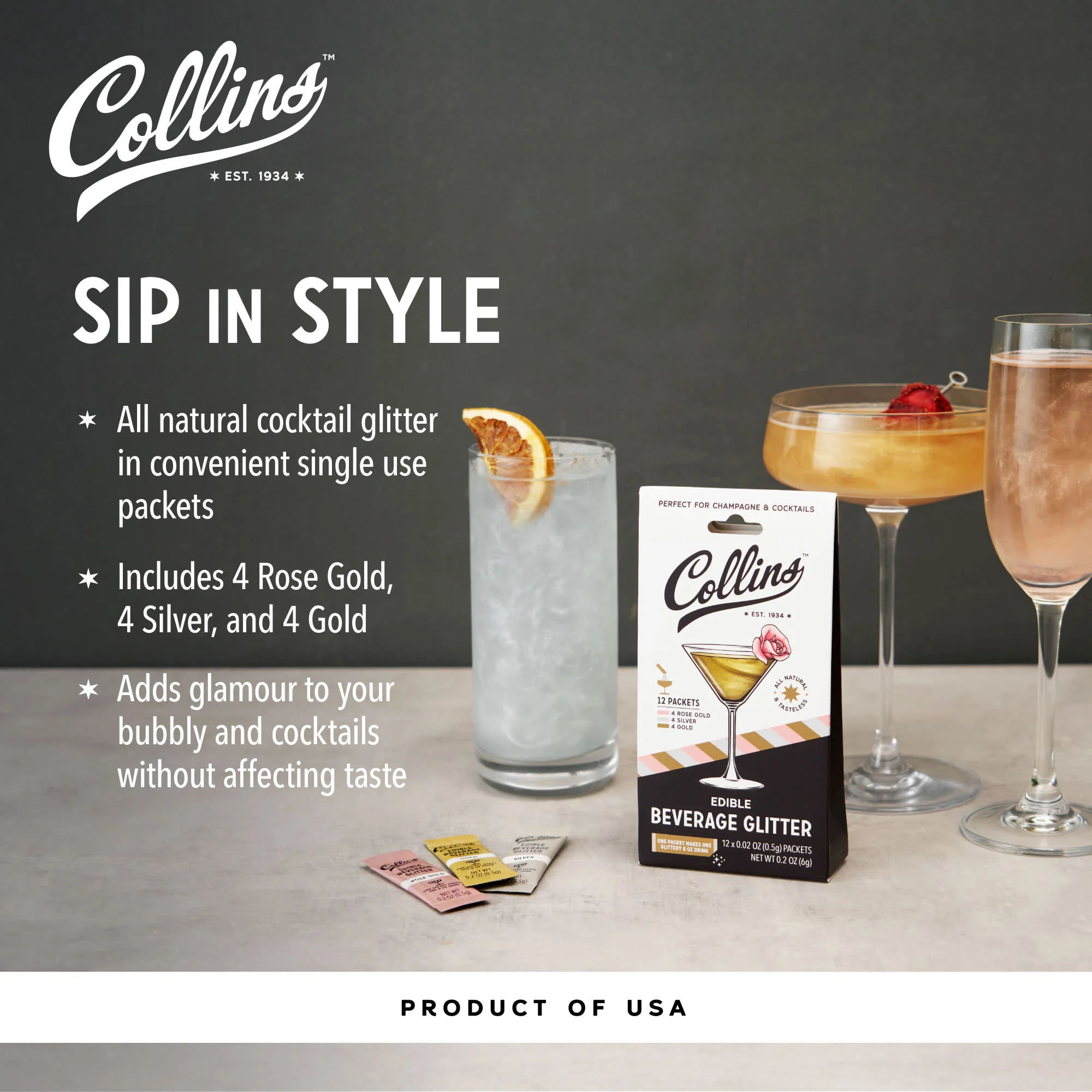 Cocktail Edible Glitter in Champagne Variety, 0.2 oz - Image 3