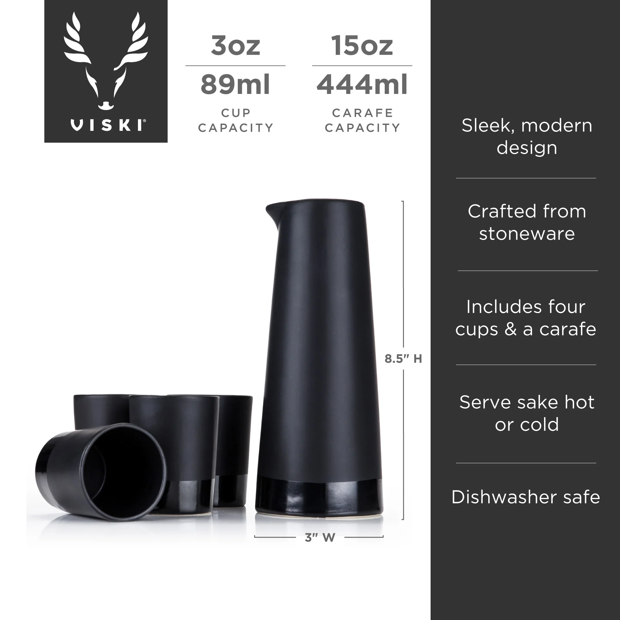 5-Piece Stoneware Sake Set in Black - Image 6