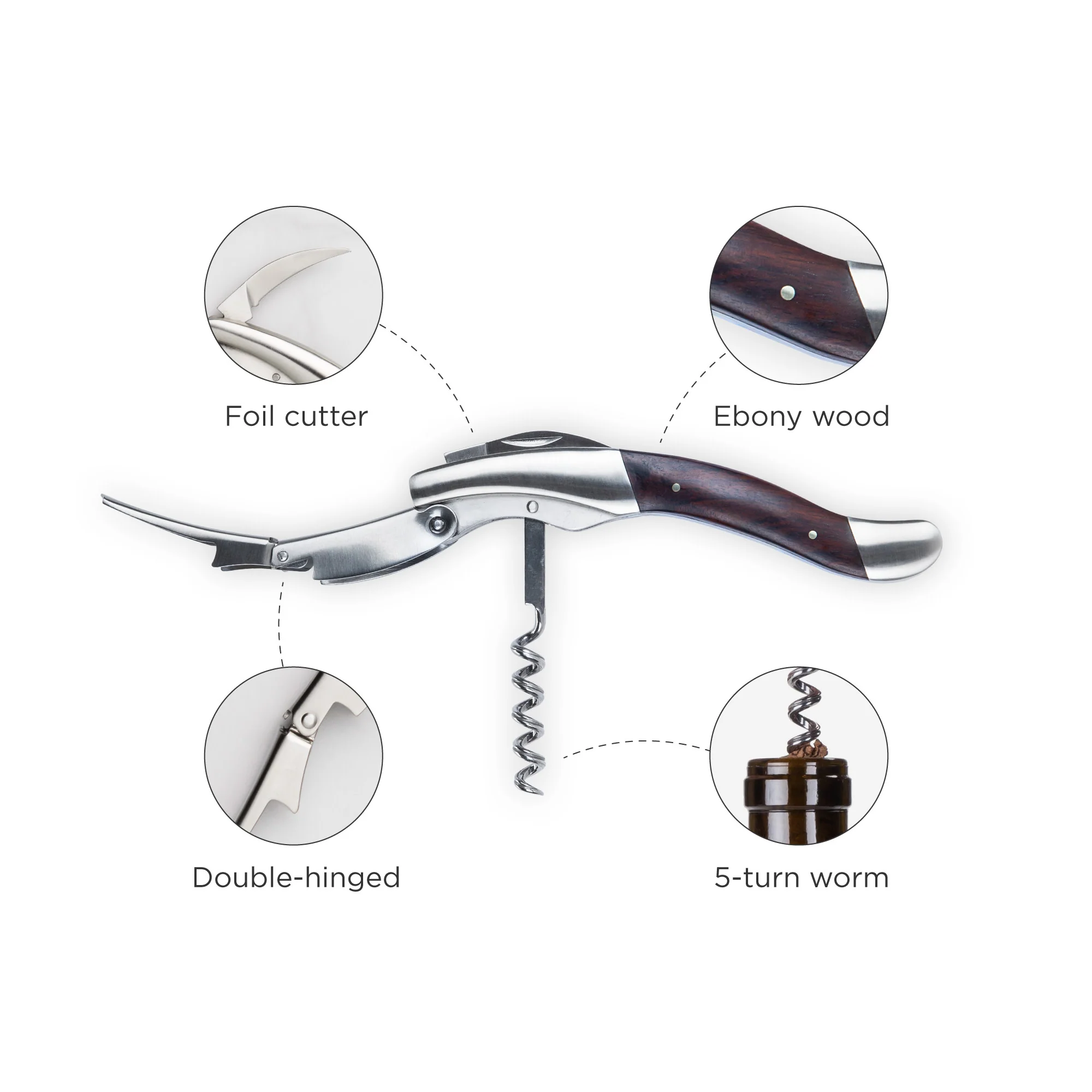 Admiral Heavyweight Corkscrew with Ebony Wood Handle - Image 6